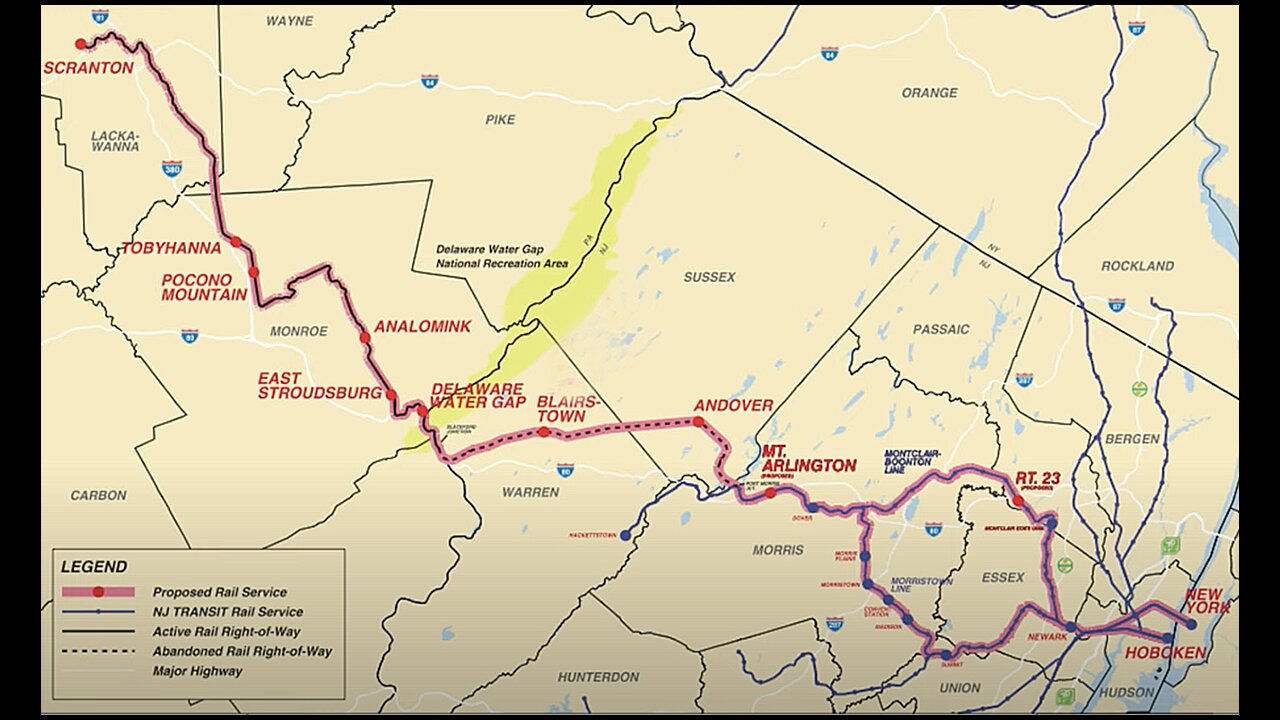 Map showing the Scranton-to-New York route.